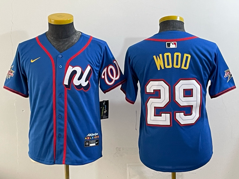 Youth  Washington Nationals #29 Wood blue Nike MLB 2025 jersey 001